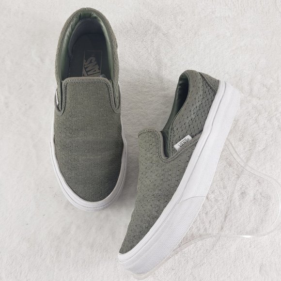 Vans Shoes - Vans embossed weave sage green suede slip on vans